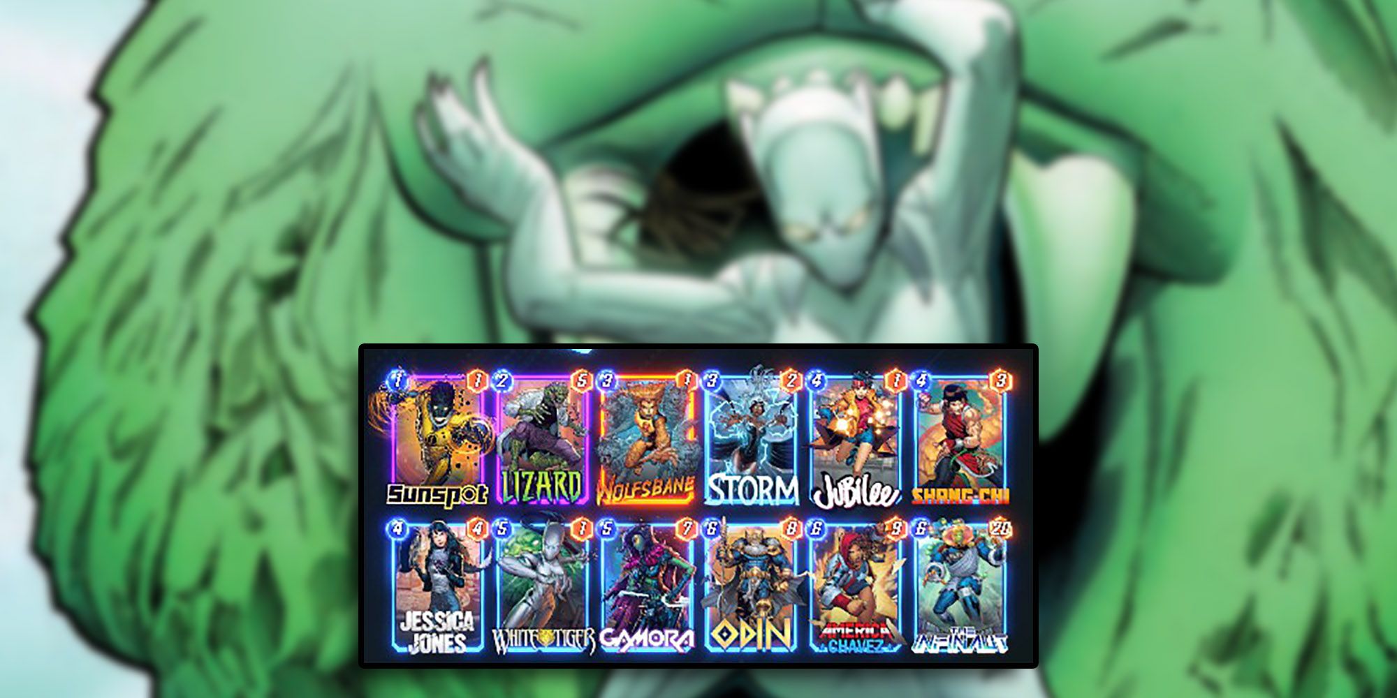 Marvel Snap - All Cards In Second Jubilee Deck With Image Of White Tiger In Background