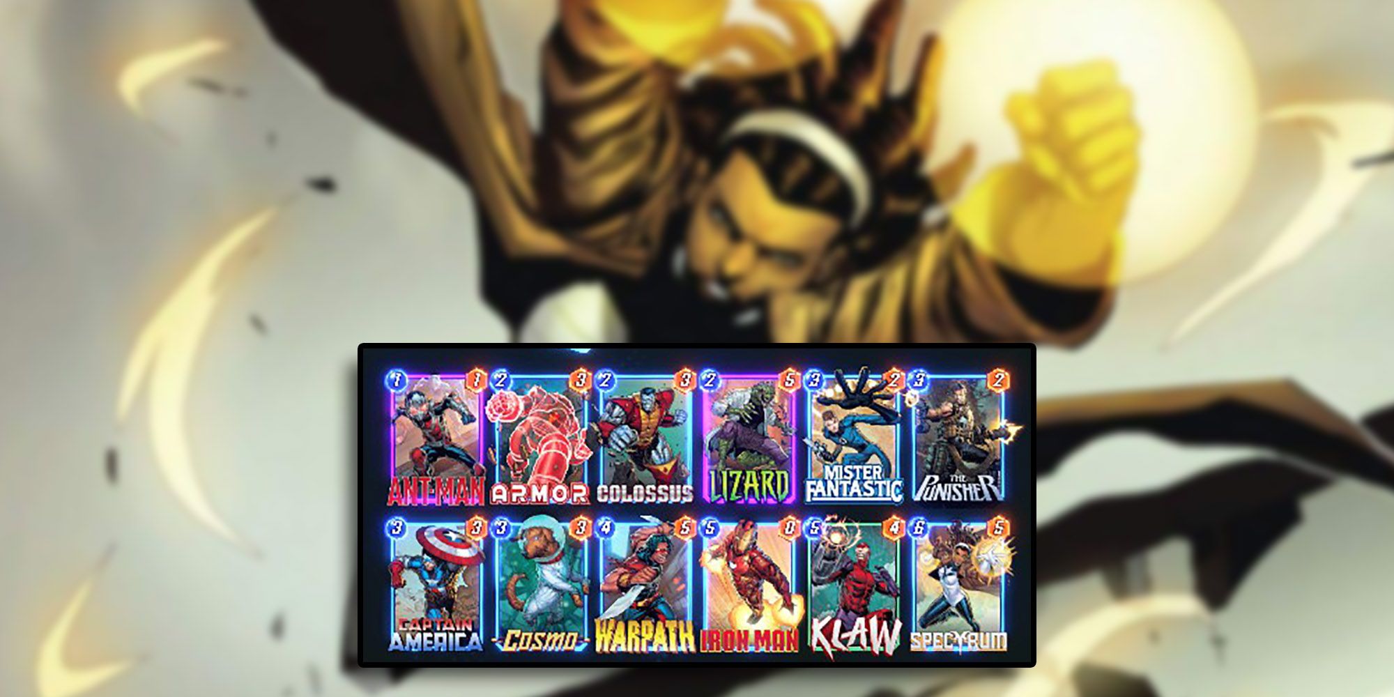 Marvel Snap - All Cards In Spectrum-Based Deck With Image Of Spectrum In Background