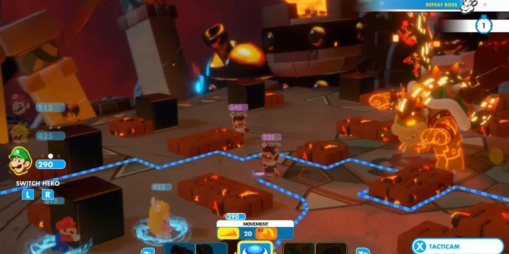 MegaDragonBowser Battle featured outline layout in Rabbids + Mario Kingdom Battle