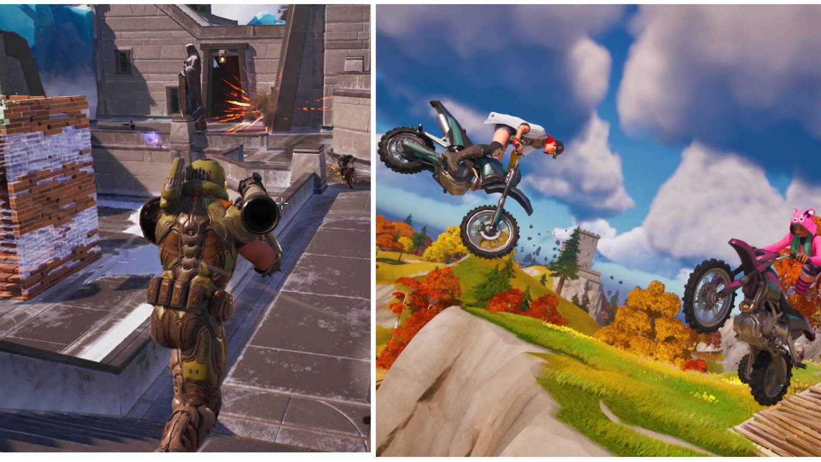 doom guy fighting and riding dirt bikes