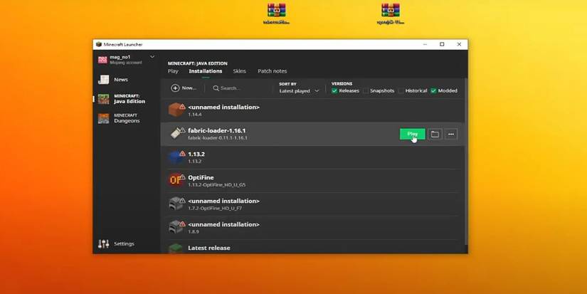 Minecraft Fabric Loader via Minecraft launcher screen