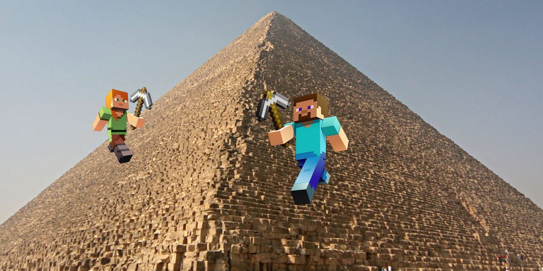 Minecraft Alex and Steve on a Pyramid