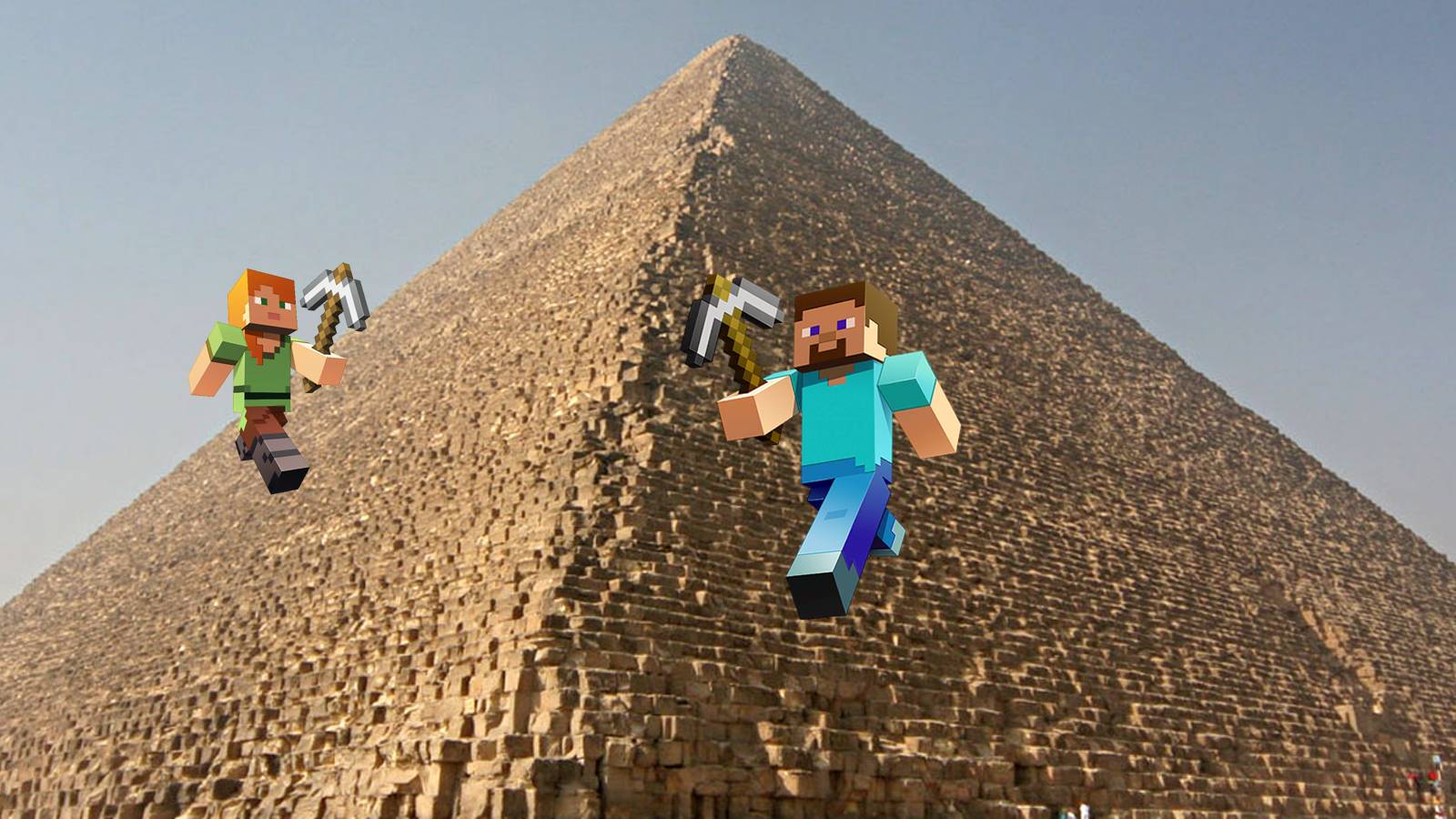 Minecraft Alex and Steve on a Pyramid