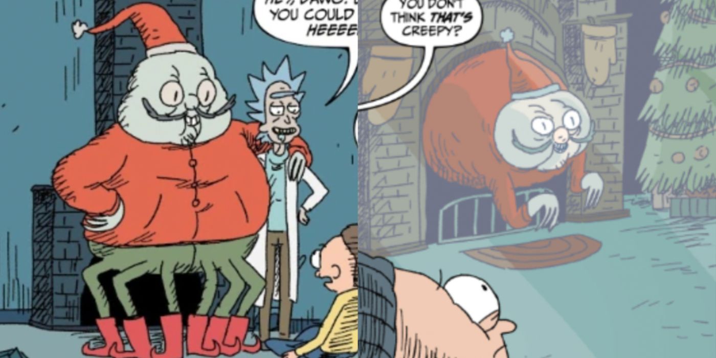 A split image features Mr. Chimney in two panels in a Rick and Morty comic book