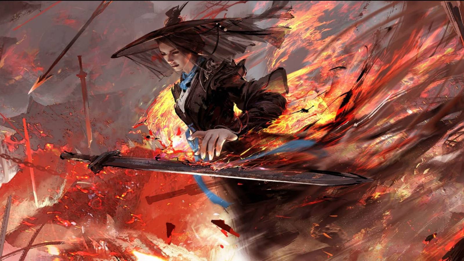 Naraka Hero in Flames with Sword 