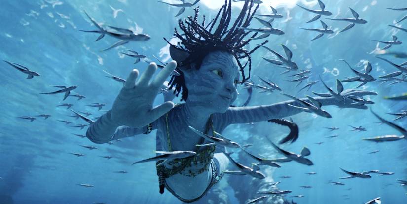 Na'vi girl Tuk swimming in Avatar: The Way of Water