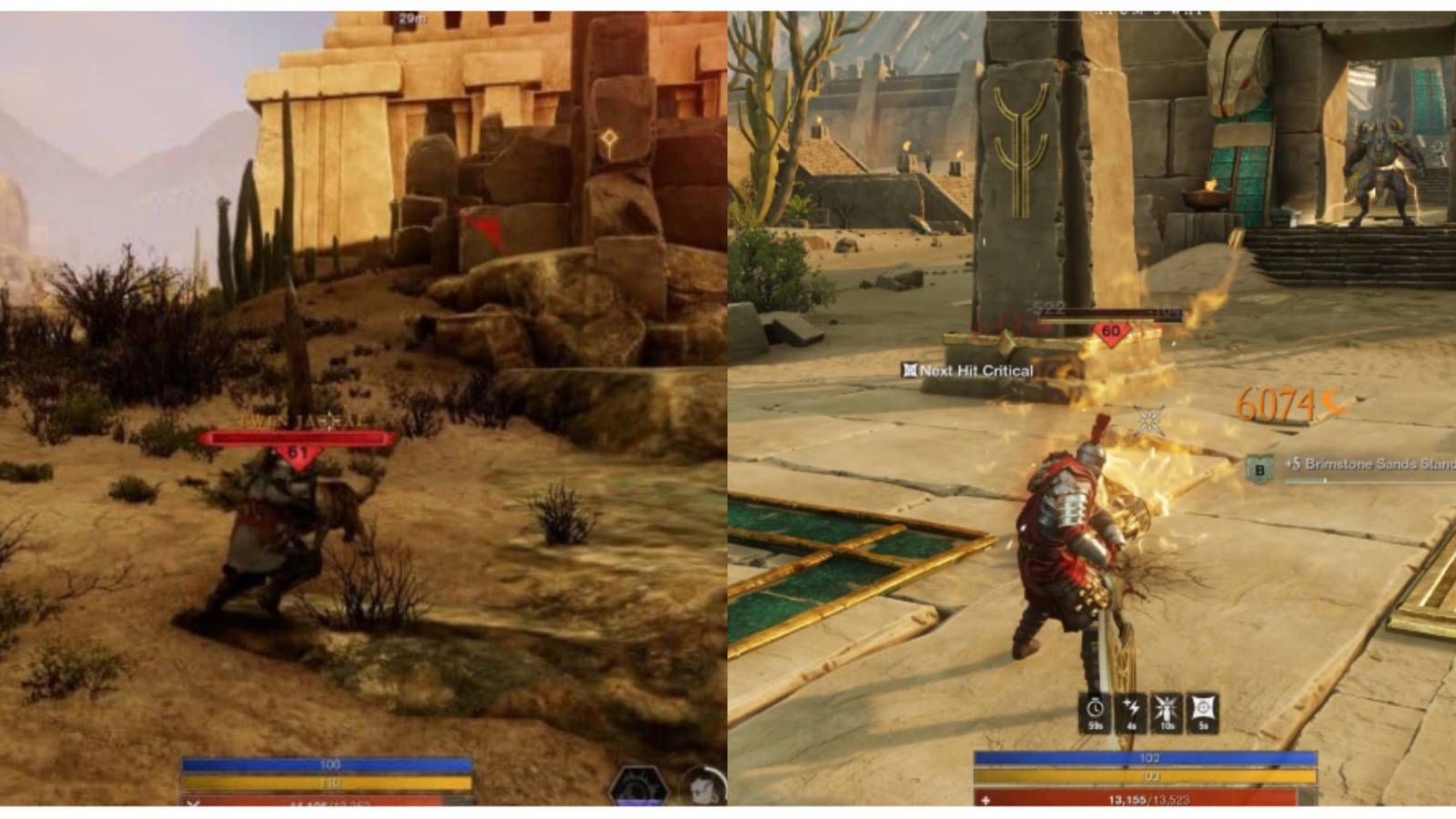 split image of two battles in New World