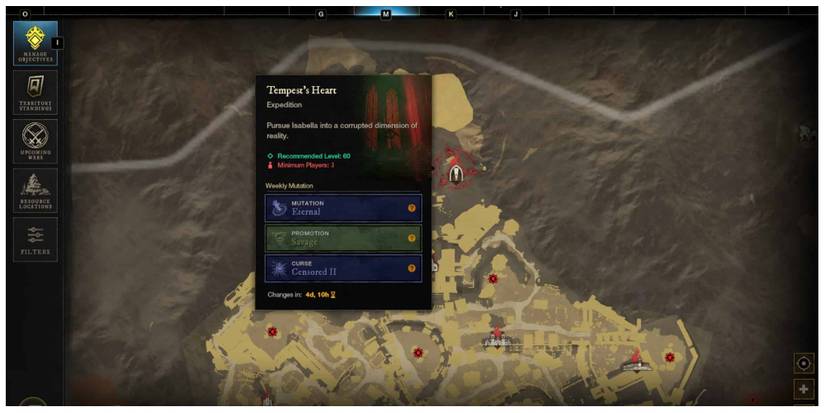 a Mutated Expedition information panel in New World