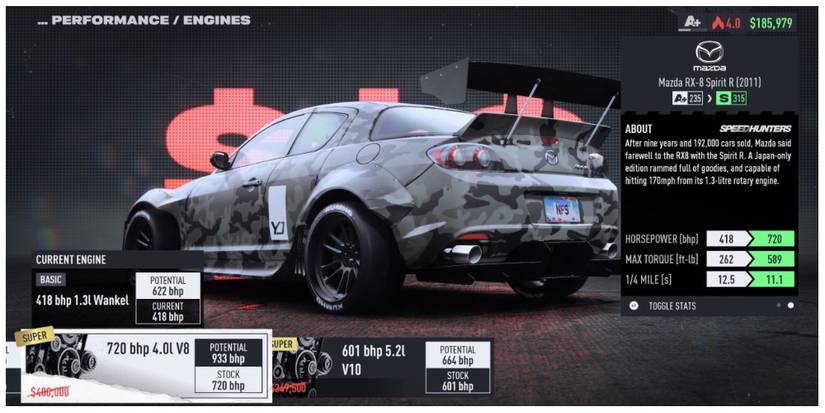 engine upgrade options in Need For Speed Unbound