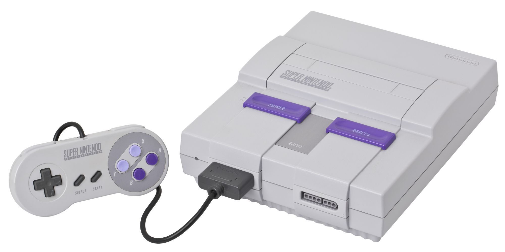 A SNES unit with controller attached.