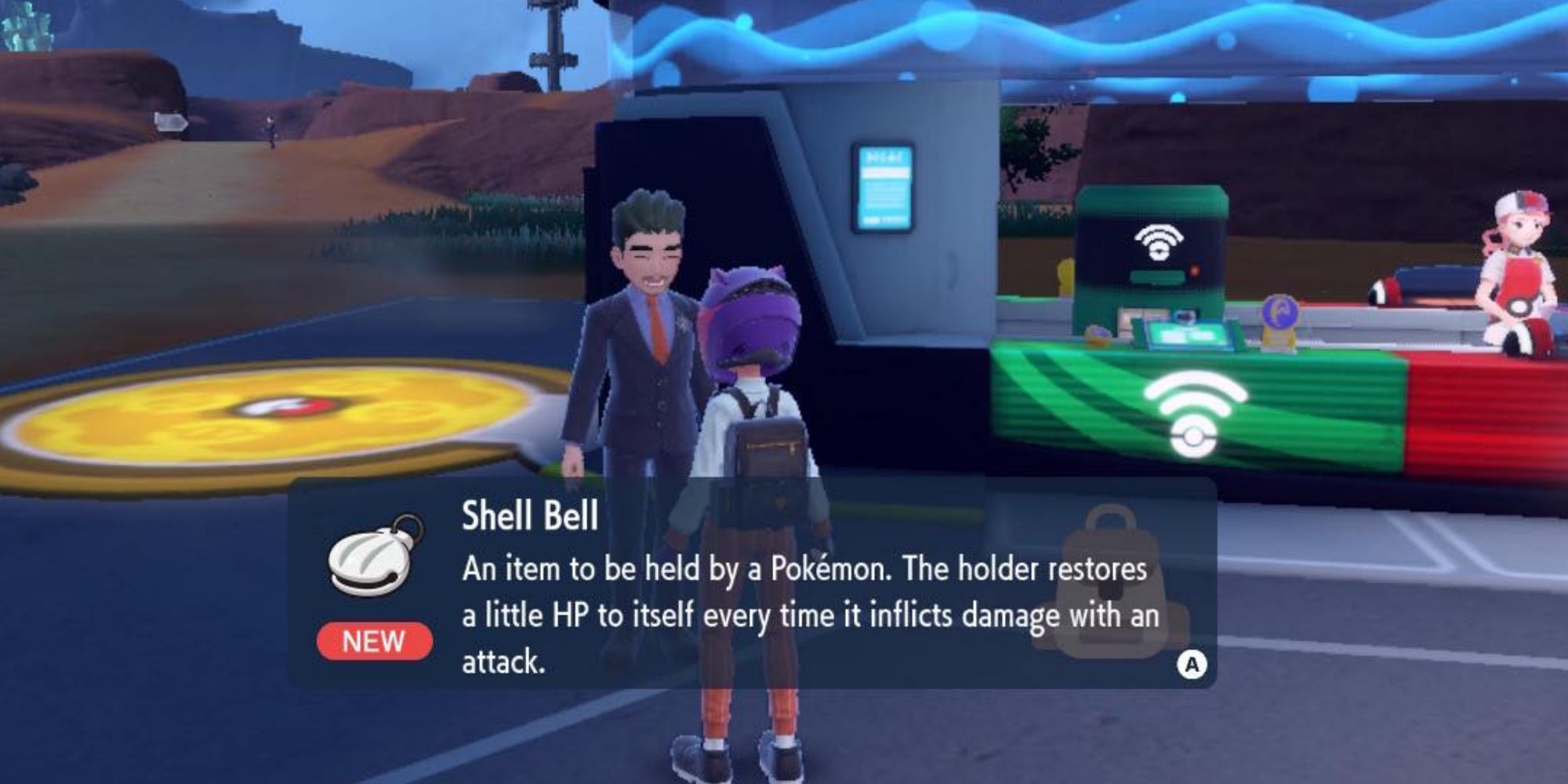 guy at pokemon center giving a shell bell