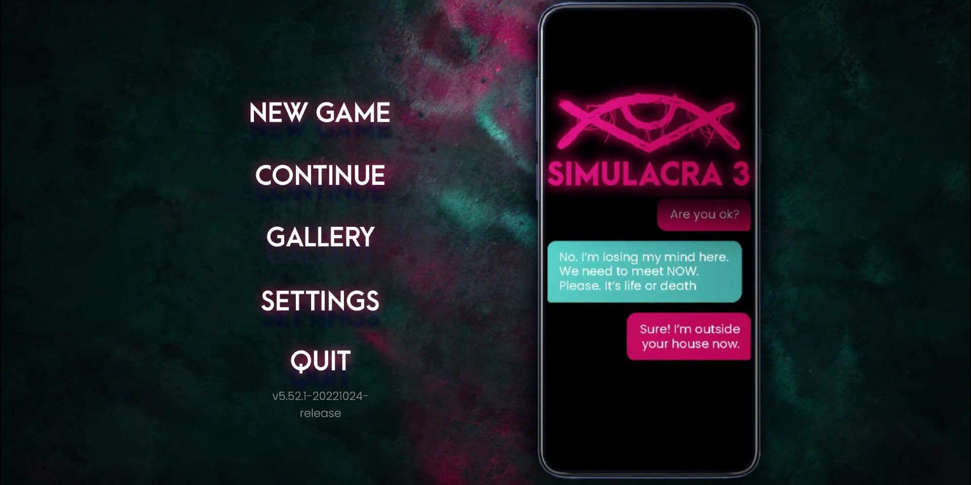 Main menu screen of Simulacra 3