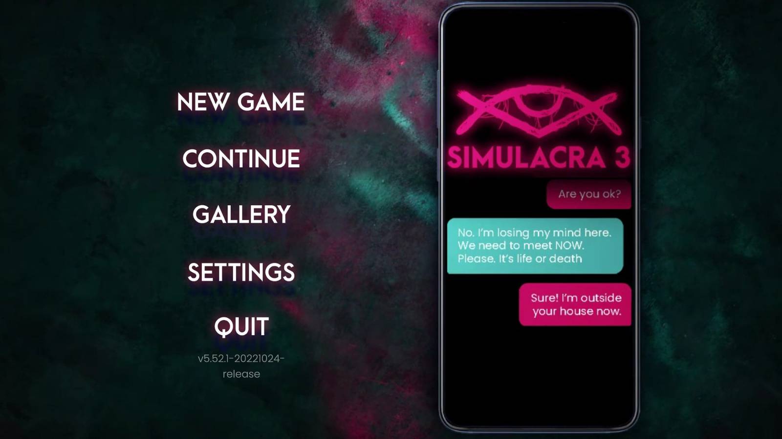 Main menu screen of Simulacra 3