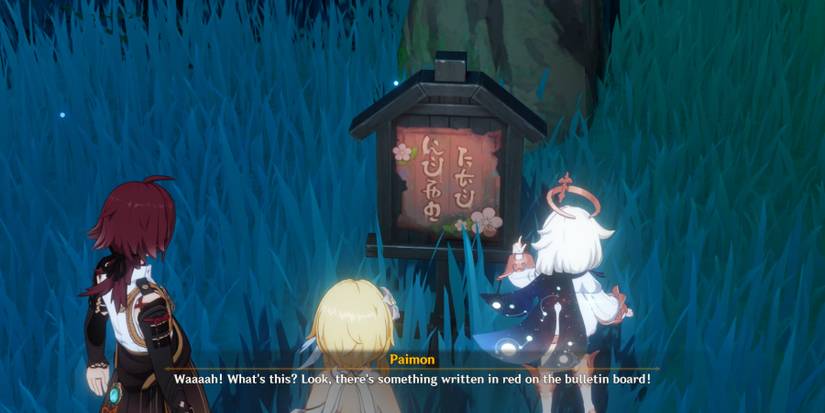 paimon reading the sign in genshin impact
