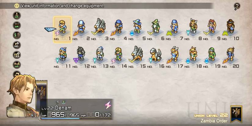 Viewing the available units in Tactics Ogre Reborn