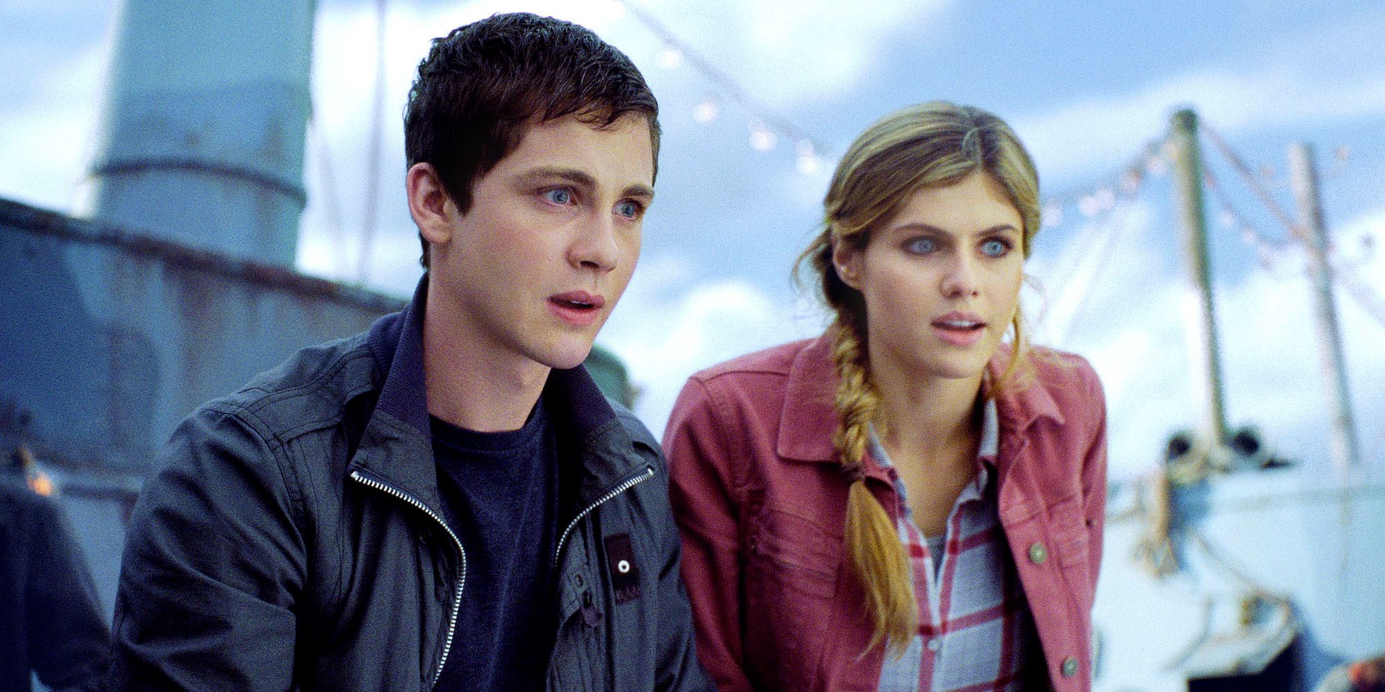 Logan Lerman and Alexandra Daddario on a ship in "Percy Jackson Sea of Monsters"