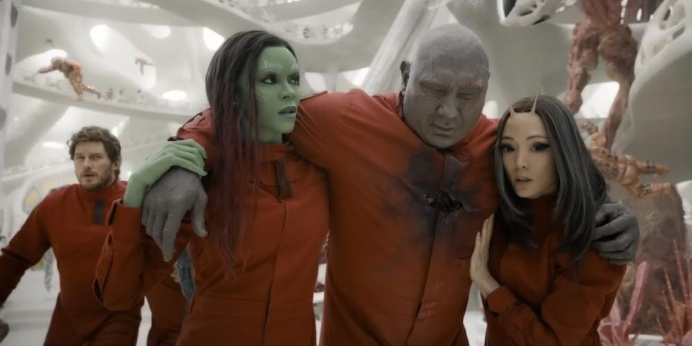 peter quill, gamora, drax and mantis prison break in guardians of the galaxy 3