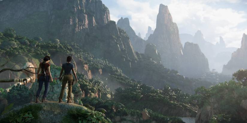 uncharted chloe and nadine standing on rock