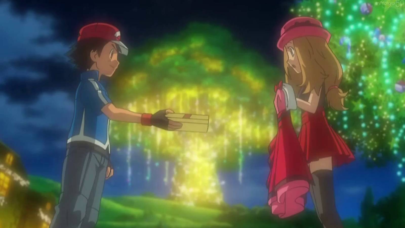 ash giving a present to serena