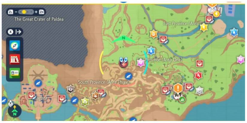 Map showing East Province (Area Two) in Pokemon Scarlet & Violet