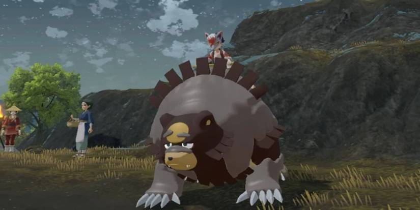 Trainer riding Ursaluna in Pokemon Legends: Arceus