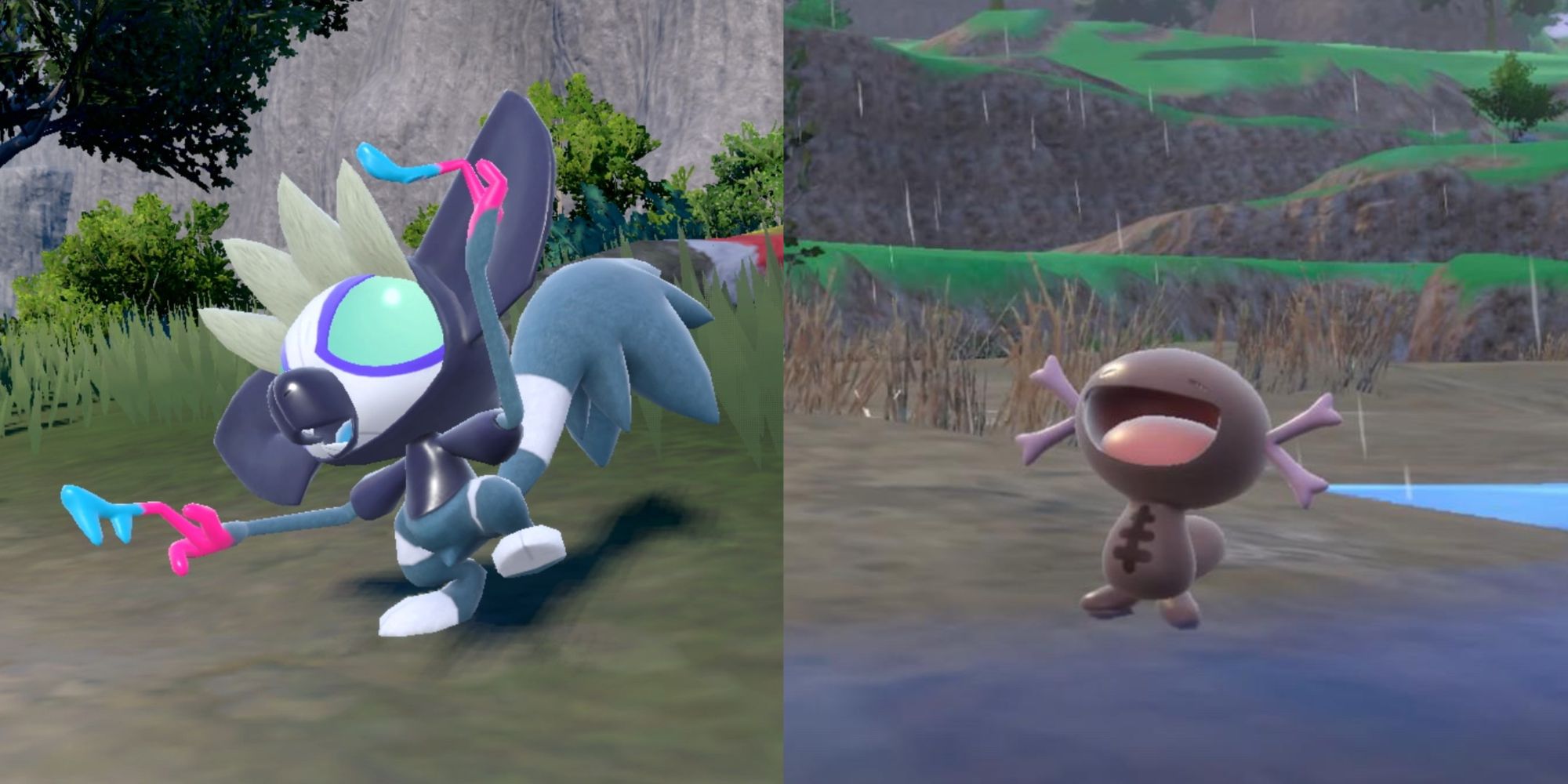split image of Grafaiai and Paldean Whooper in Pokemon Scarlet & Violet