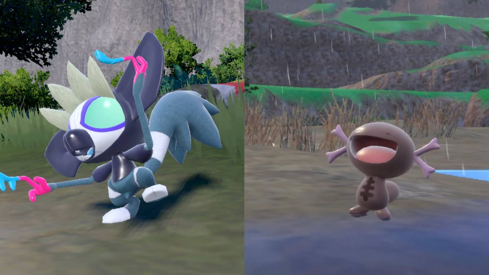 split image of Grafaiai and Paldean Whooper in Pokemon Scarlet & Violet