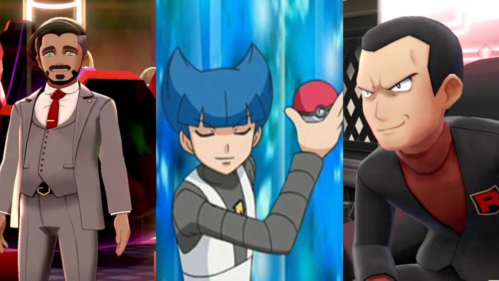 Chairman Rose from Pokemon Sword and Shield, Saturn from Pokemon Diamond and Pearl, Giovanni from Pokemon Let's Go Pikachu and Eevee