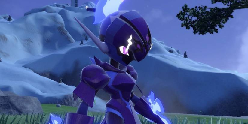 A Ceruledge out in a Pokemon battle at night