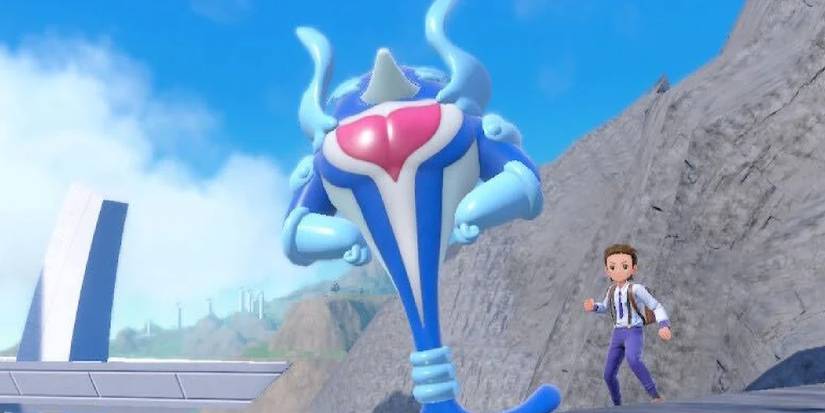 A Palafin in battle with a Violet trainer