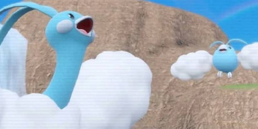 Altaria singing with Swablu near a mountain 