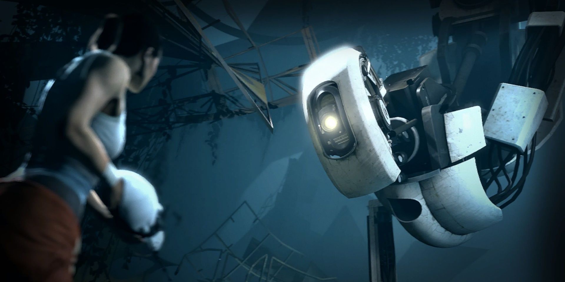 Chell facing Glados in Portal 2 art