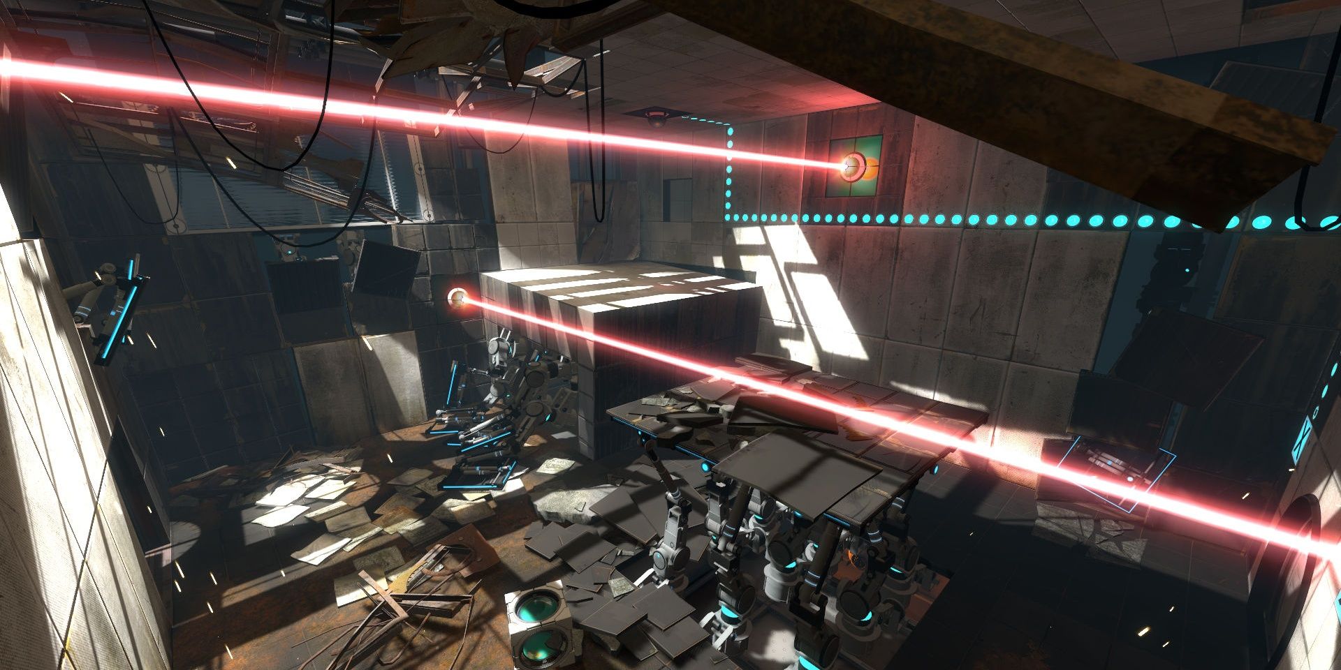 Two lasers pointing in different directions in Portal 2