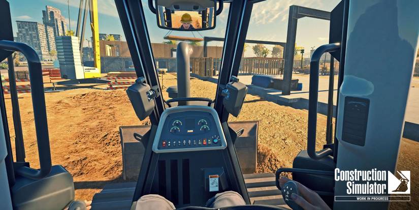 First Person View of Builder Driving Machine in Construction Simulator