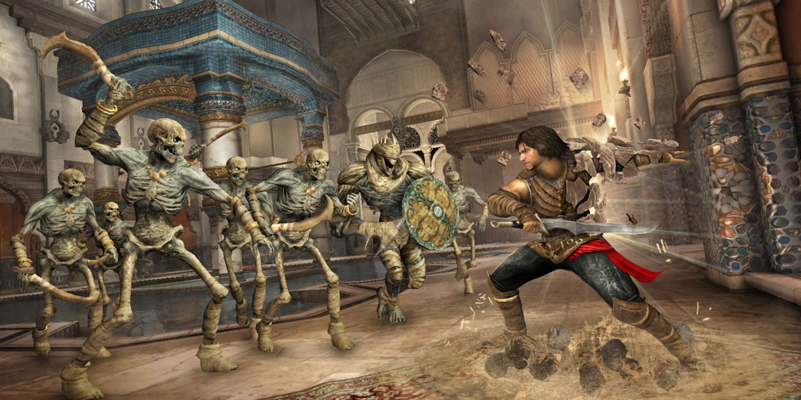The Prince fighting off a horde of undead skeletons