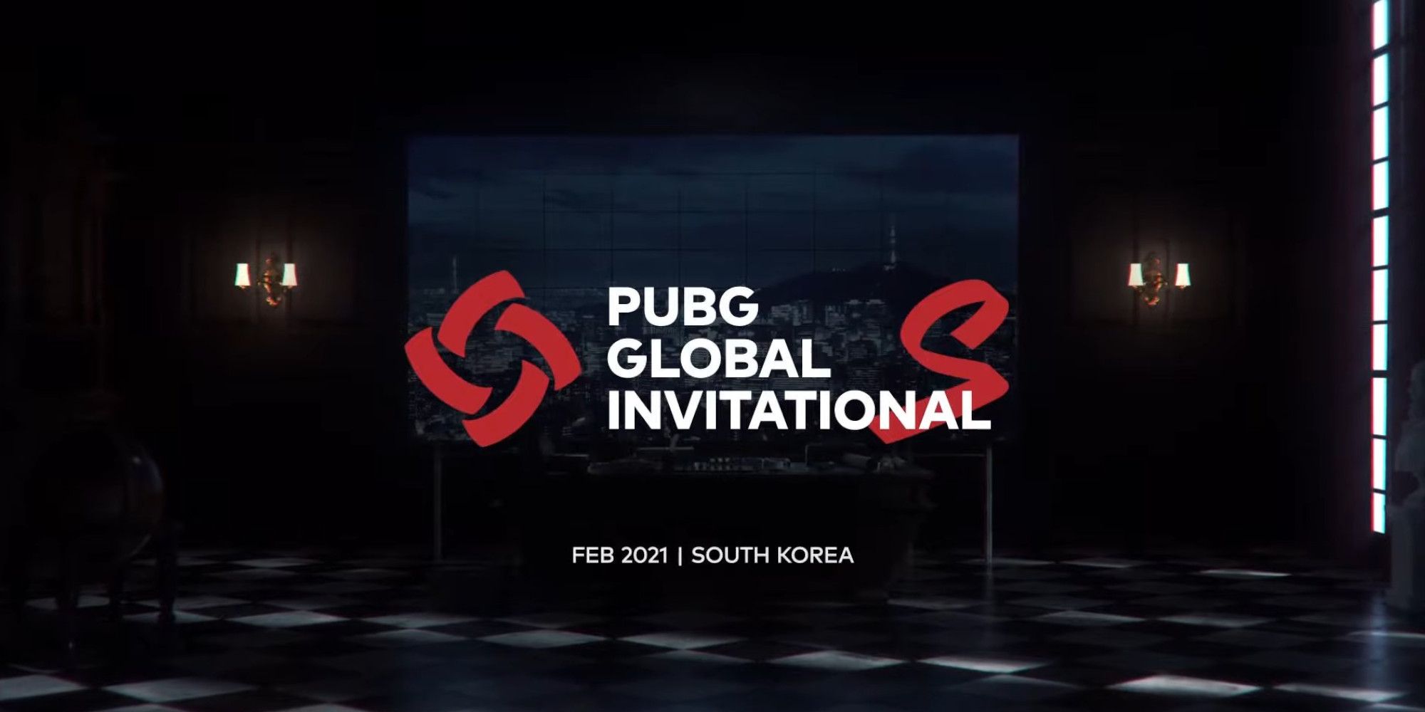 PUBG Global Invitational symbol in a darkened room