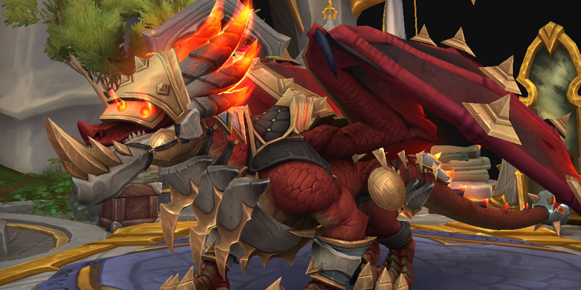 PVP Crimson Gladiator form for the Highland Drake as seen in World of Warcraft Dragonflight