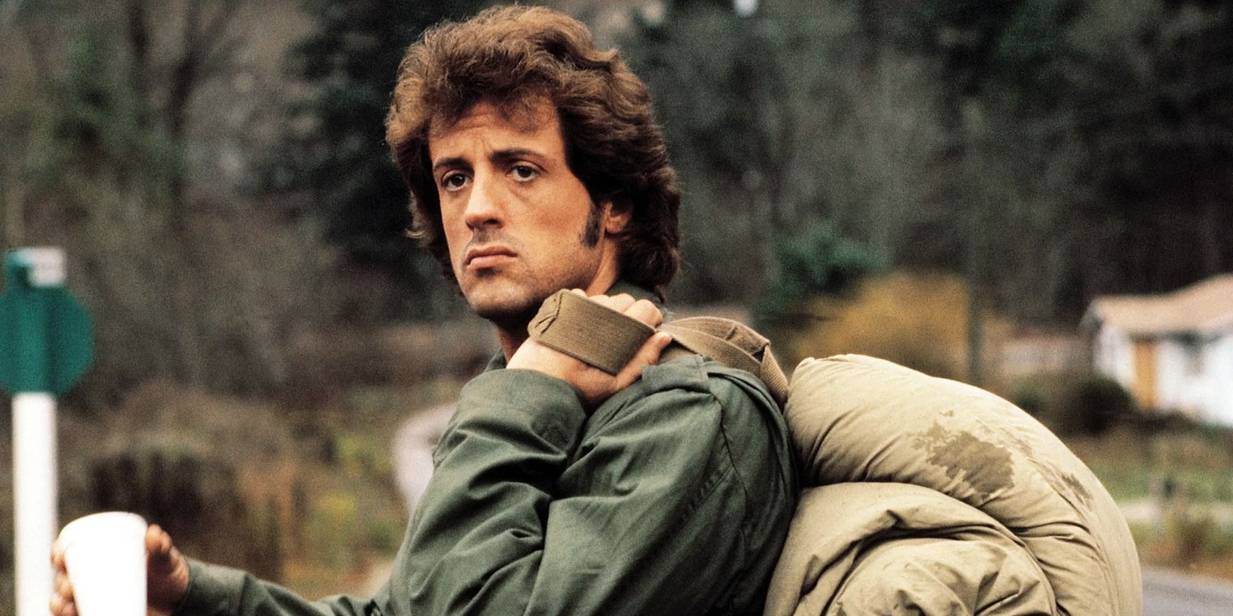 Sylvester Stallone as Rambo looking sad in First Blood