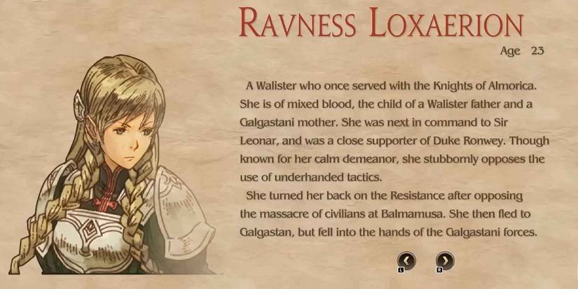 Ravness' entry in the Warren Report in Tactics Ogre Reborn