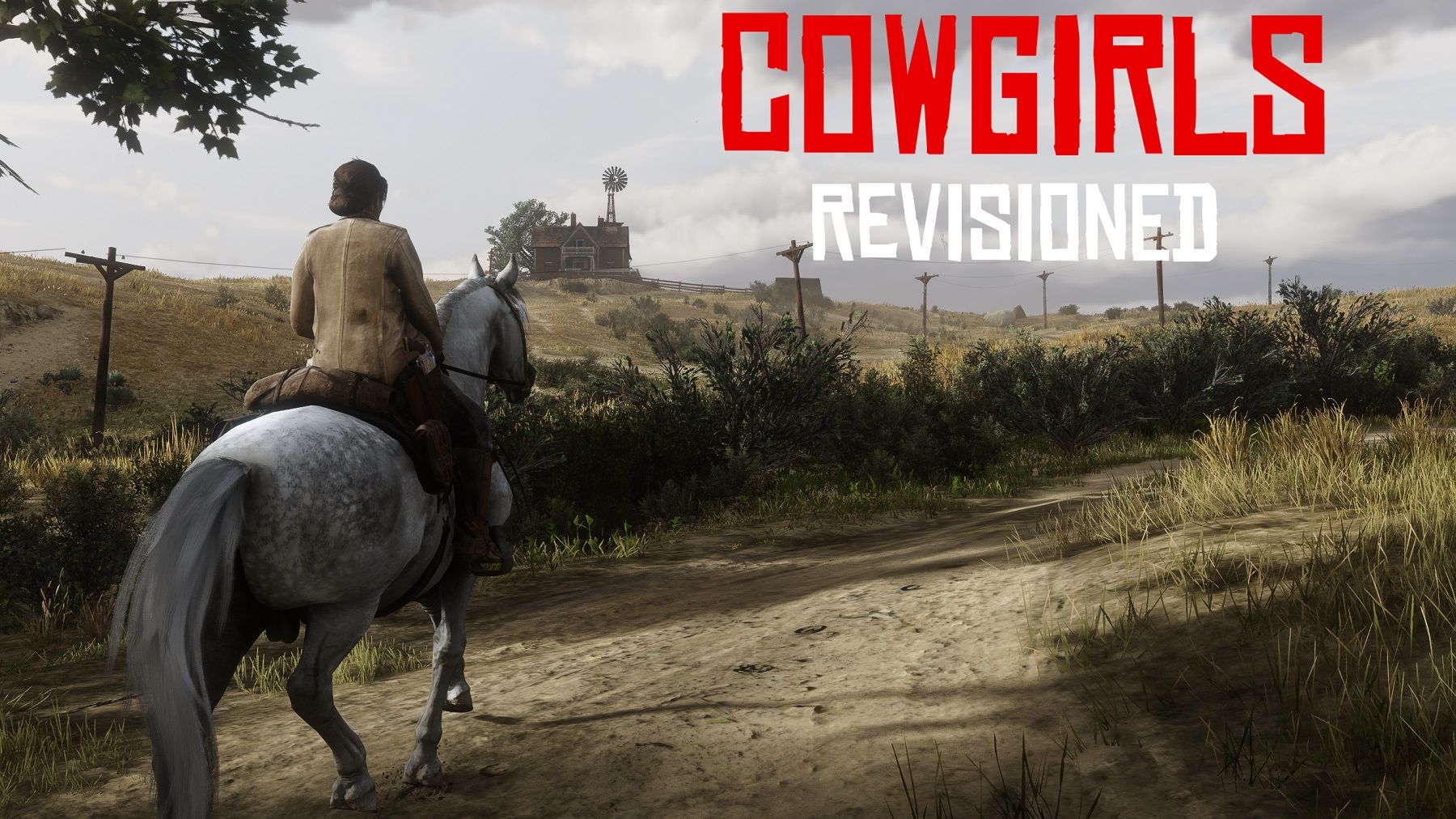 Image from the Red Dead Redemption 2 mod "Cowgirls Revisioned" showing a female NPC riding on a horse.