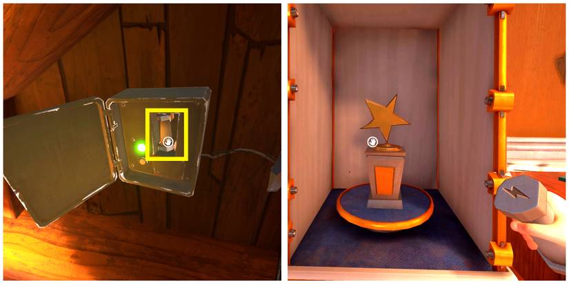 removing the fuse from the power box to disarm the laser from the star trophy box in hello neighbor 2
