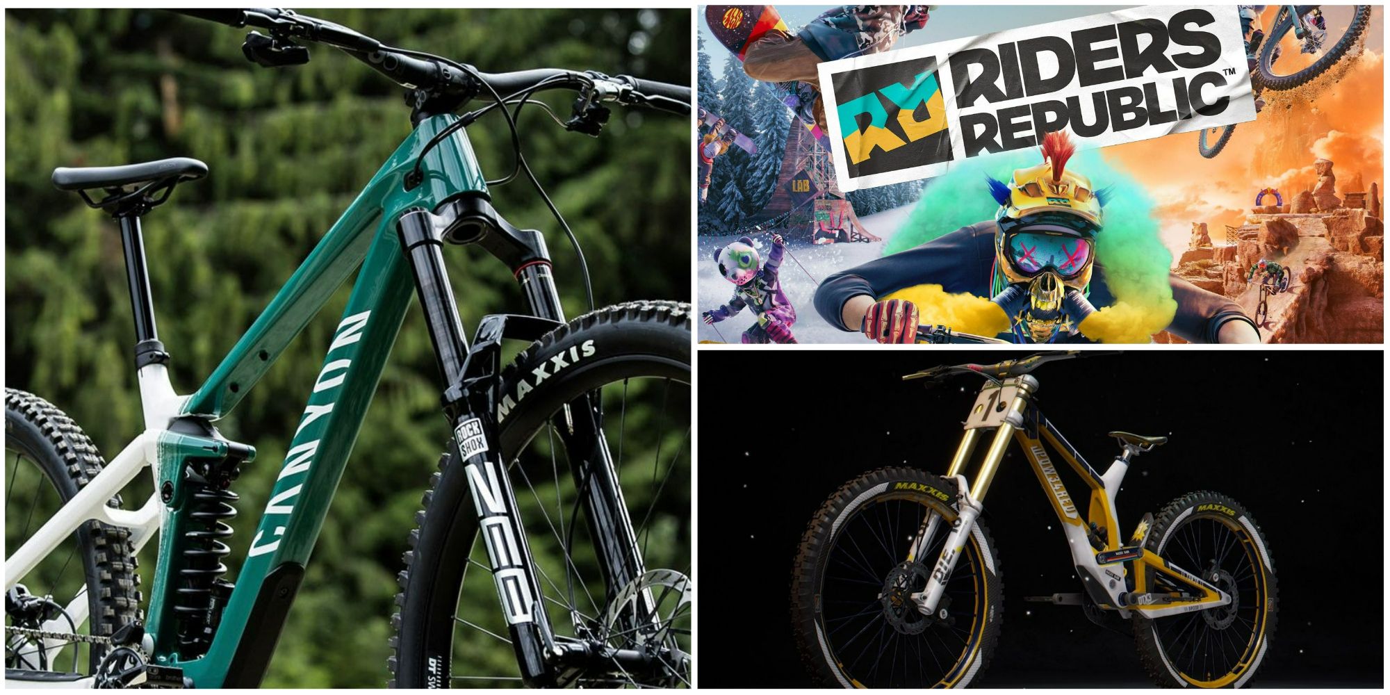 Riders Republic Canyon Strive CF Team 02 Freeride Bike, main art and logo, and RR POW34RED. Downhill Bike 