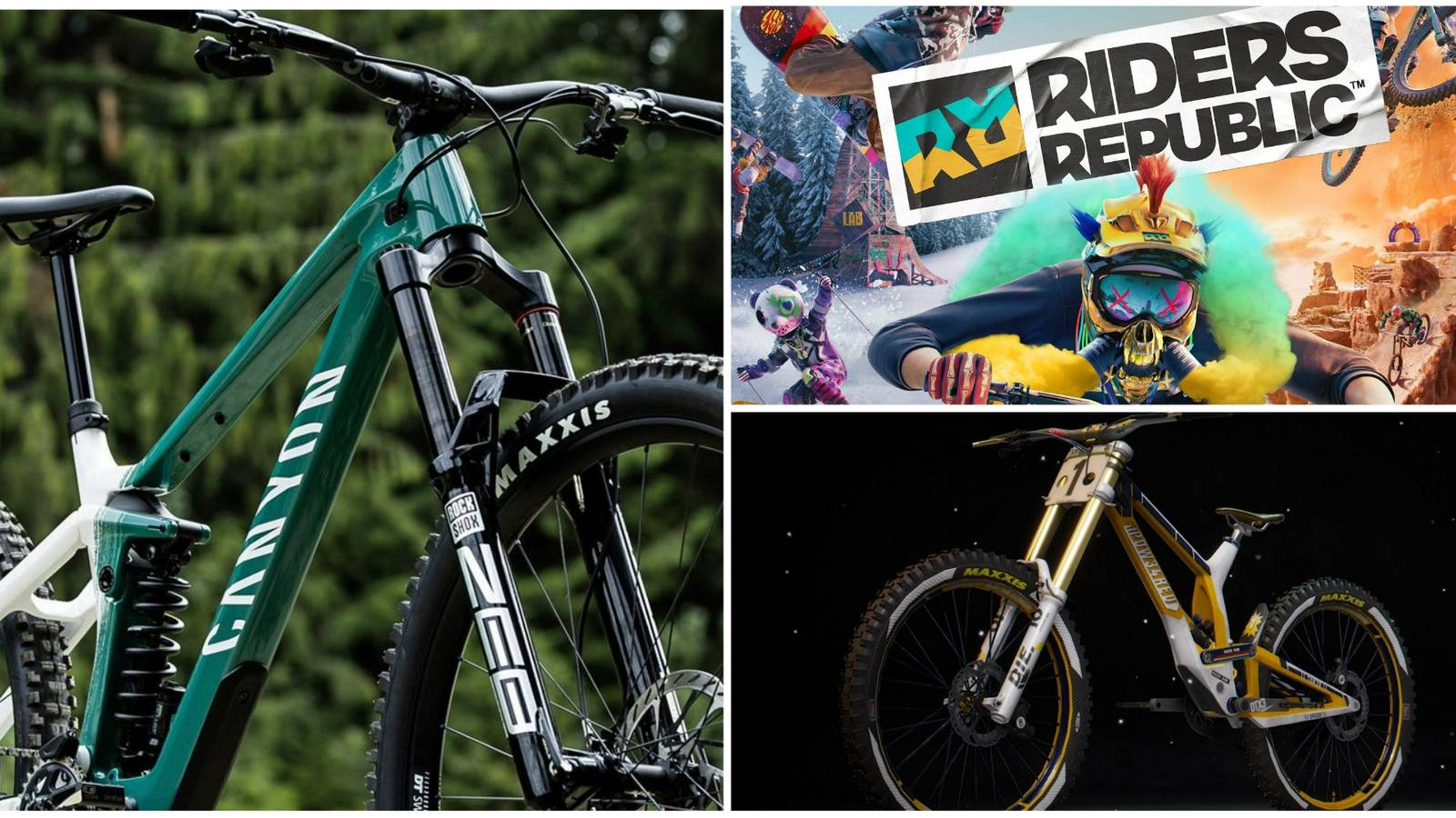 Riders Republic Canyon Strive CF Team 02 Freeride Bike, main art and logo, and RR POW34RED. Downhill Bike 