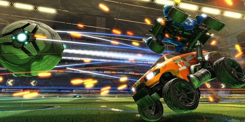 Rocket League Blue Car Jumping Over Red Truck