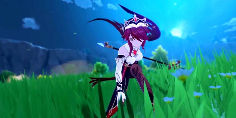 rosaria holding a polearm in genshin impact