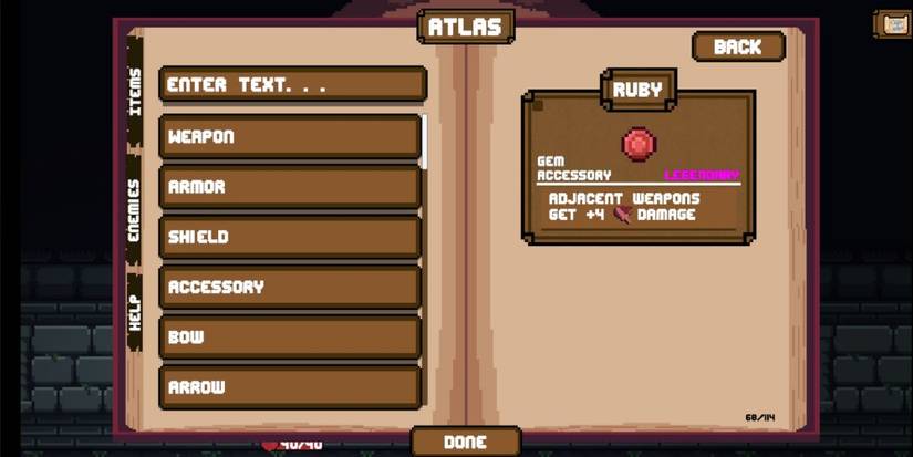 Atlas showing Ruby accessory in Backpack Hero