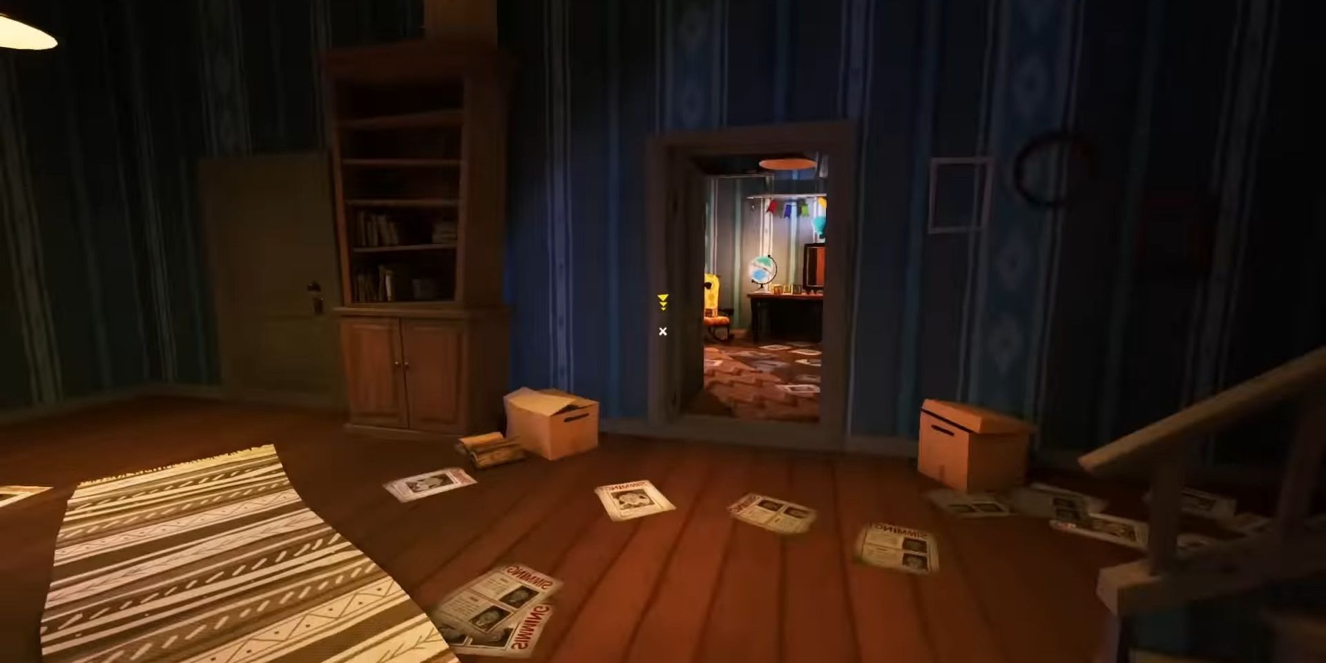 a screenshot of Hello Neighbor 2 in which the player is running through a house