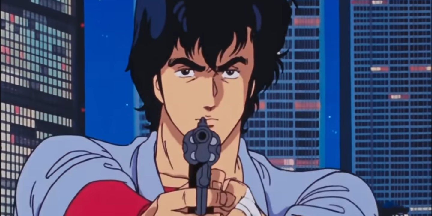 Ryo Saeba aiming his gun