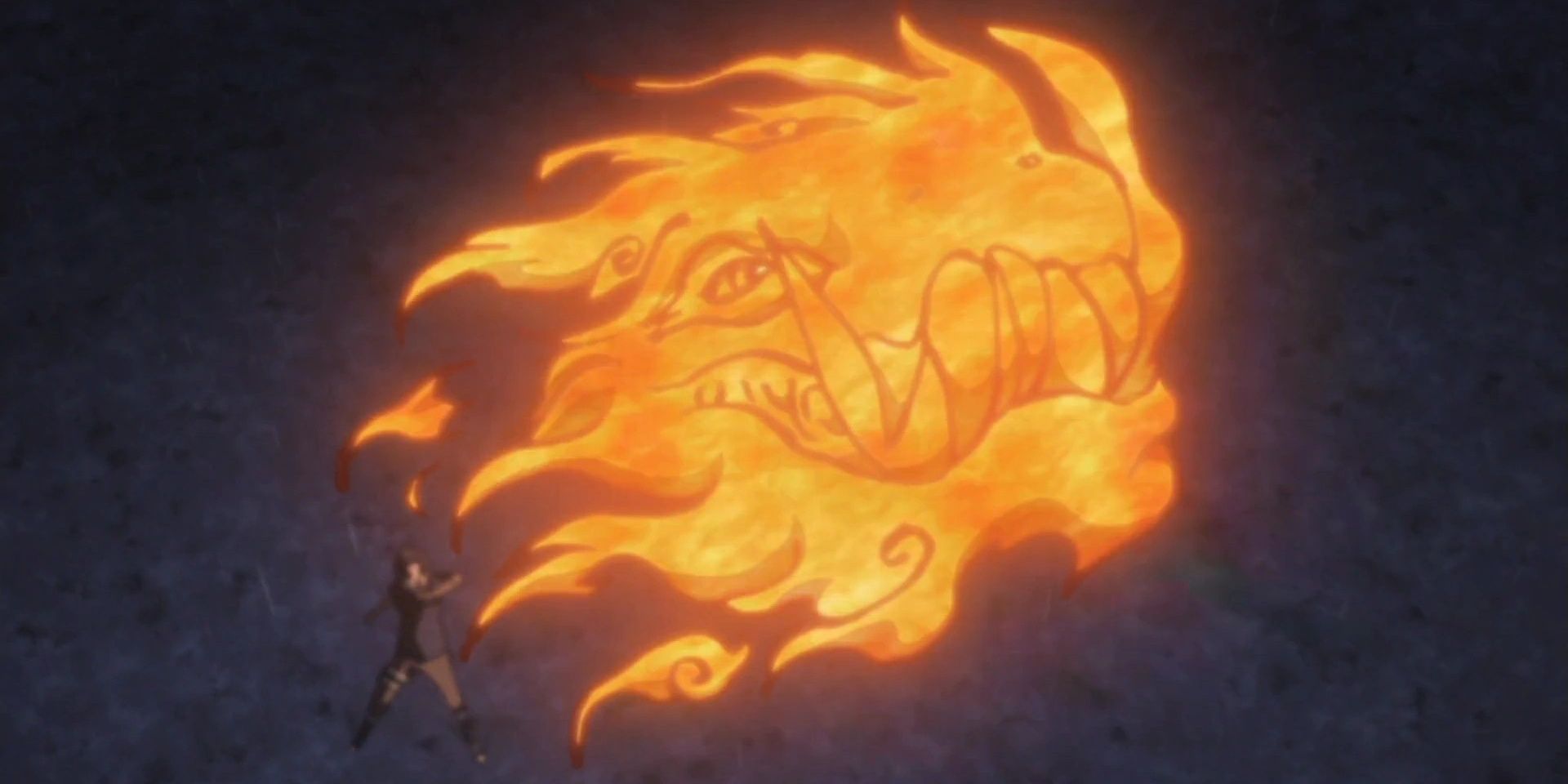 Sasuke using Fire Style Great Dragon Fire Jutsu in Naruto