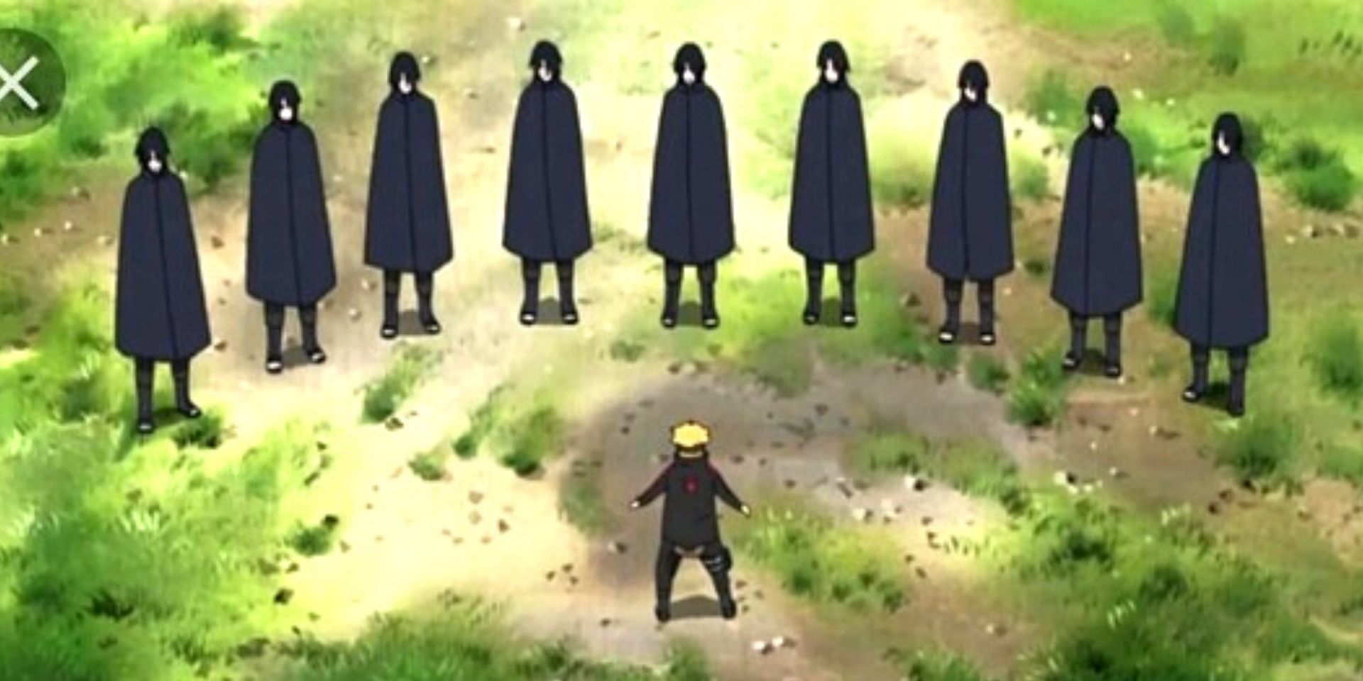 Sasuke using the Shadow Clone Jutsu in Naruto